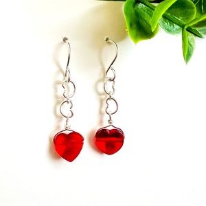 Red Swarovski Heart Sterling Silver Dangle‎ Earrings